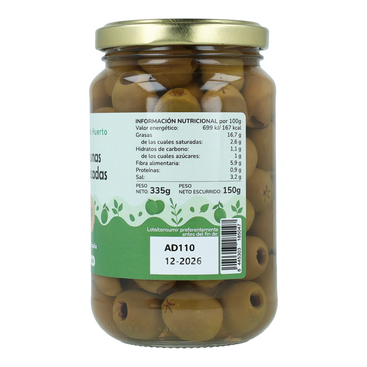 Förpackning med 12 st. urkärnade oliver Eco Planeta Huerto 335 g