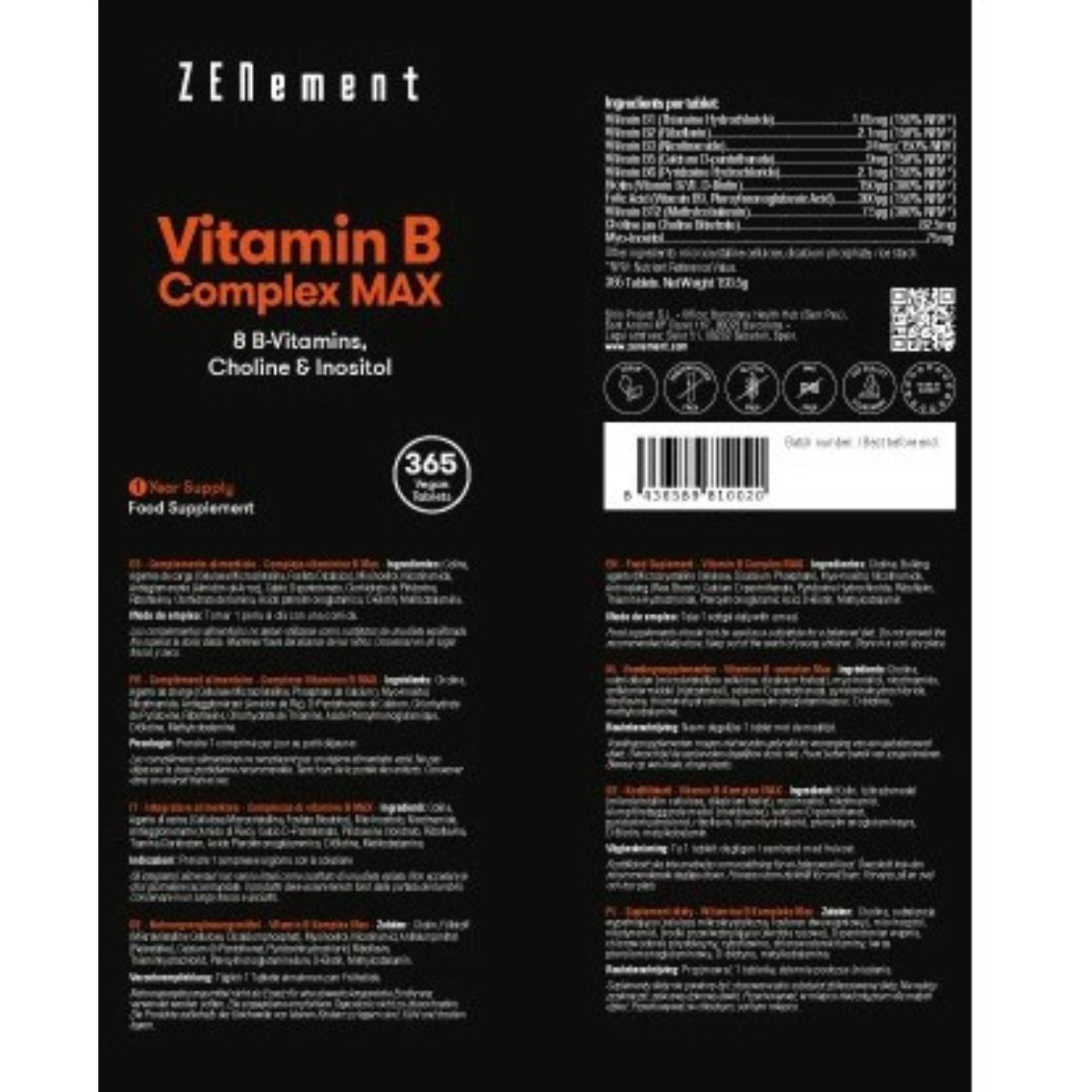 Zenement Vitamin B Complex Max, 365 tablets
