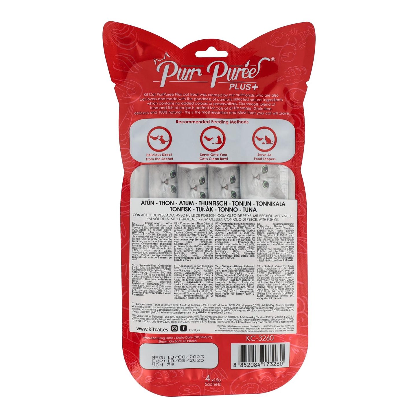 Kit Cat PurrPuree Plus – Thunfisch Skin & Coat Kit Cat 4x15 g Cremiger Snack für Katzen