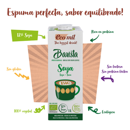 Bevanda vegetale di soia Barista a basso contenuto di zucchero Ecomil 1 L