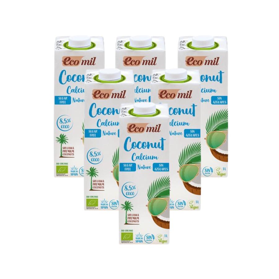 Pack 6 uds Bebida de Coco Calcio sin azúcar Ecomil 1L