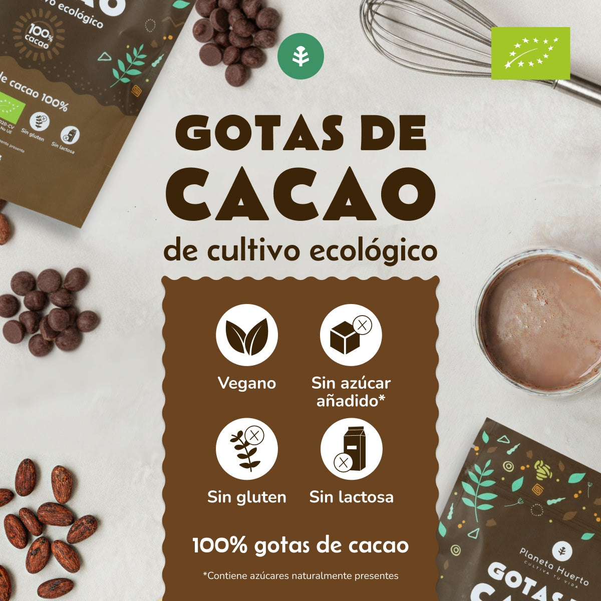Gouttes de chocolat 100% cacao ECO Planeta Huerto 200 g