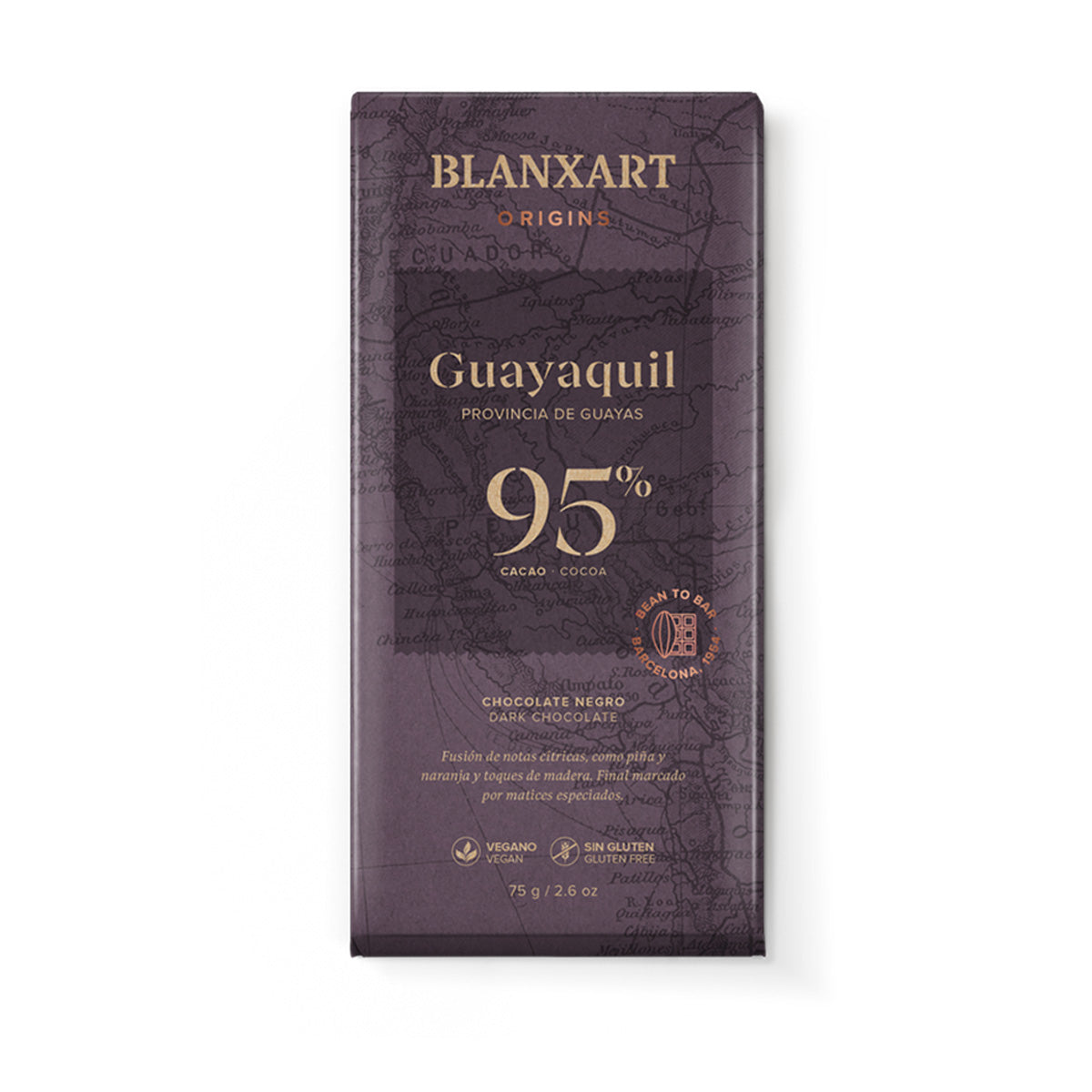 Pure chocolade 95% Guayaquil Eco Veganistisch Glutenvrij Blanxart 75 g
