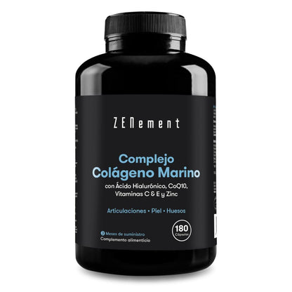 Complesso di collagene marino con acido ialuronico, CoQ10, vitamine C ed E e zinco Zenement, 180 compresse