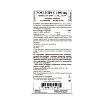Rose Hips Vitamin C med nypon 1500 mg, 90 tabletter