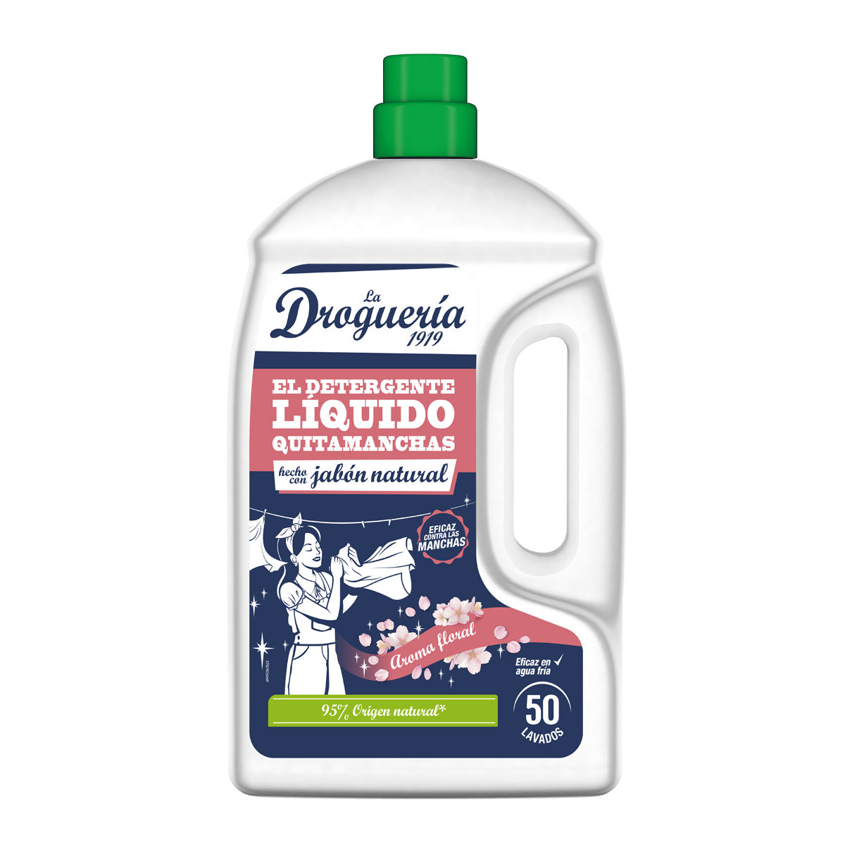 Lessive liquide au savon naturel, parfum floral, flacon LA DROGUERIA 1919, 50 doses