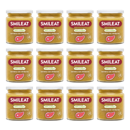 Pack of 12 Smileat Organic Beef and Vegetable Jars +6 months 230 g