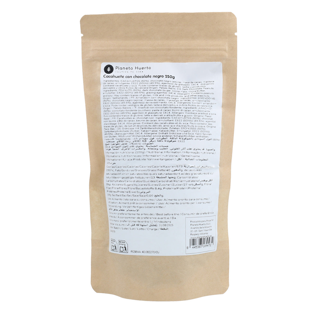 Cacahuètes au chocolat noir Planeta Huerto 250gr