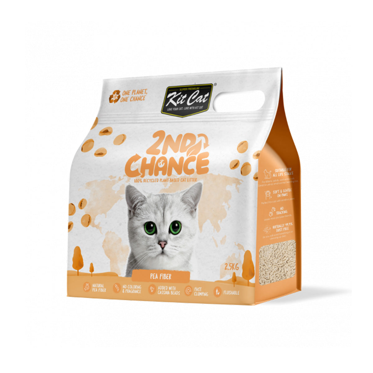Katzenstreu-Set Eco 2nd Chance – Erbsenfaser (Original) 2,5 kg Erbsenschalen und Maniok