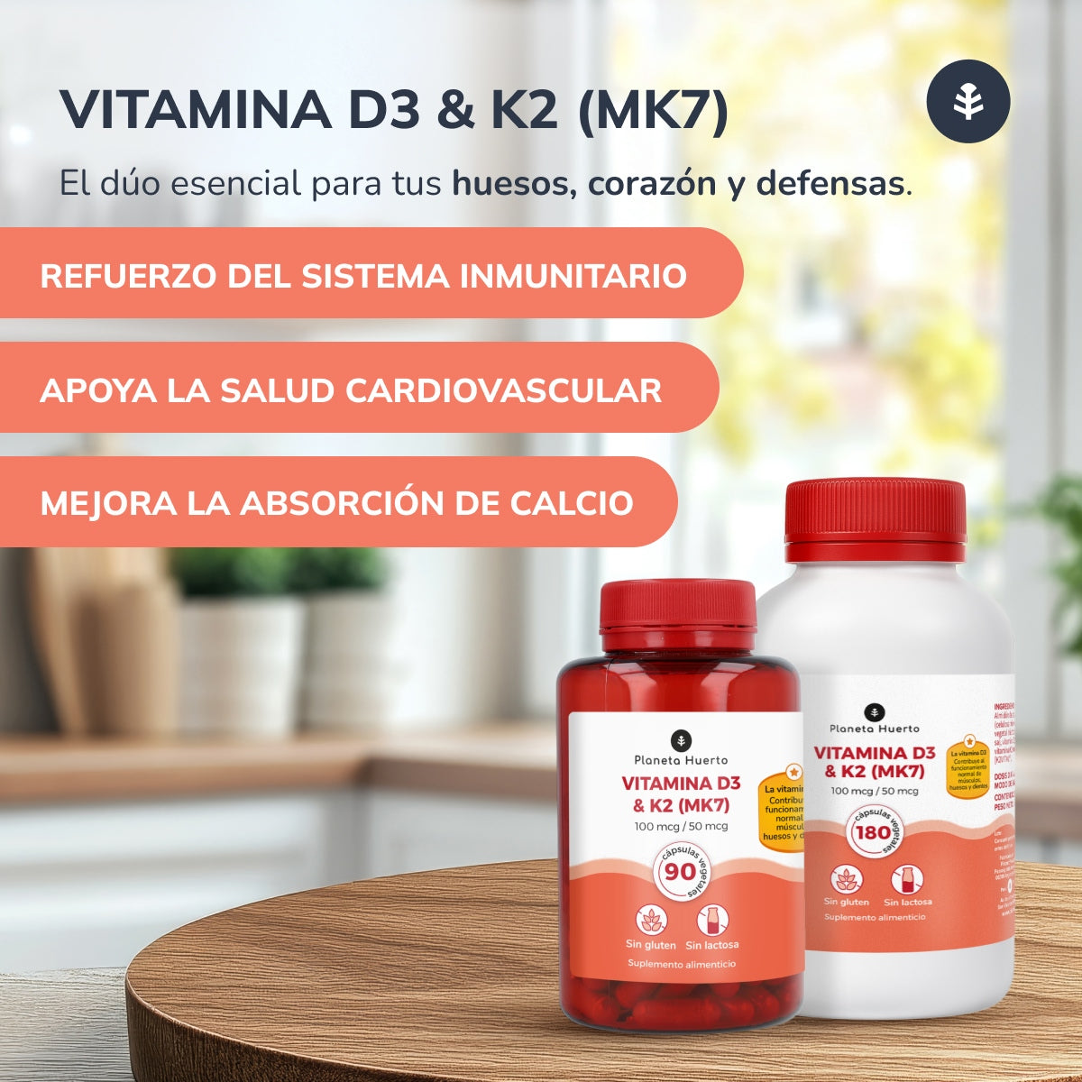 Vitamin D3 & K2 Mk7 Planeta Huerto 180 Capsules