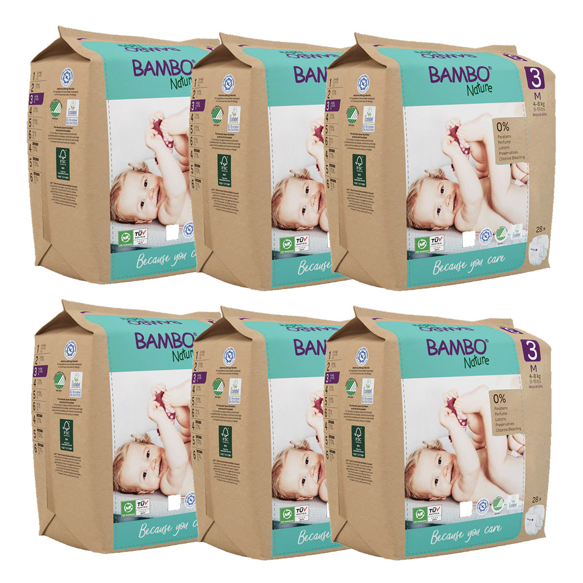 Pack Pañales T3 (4-8kg) Bambo Nature 168 uds