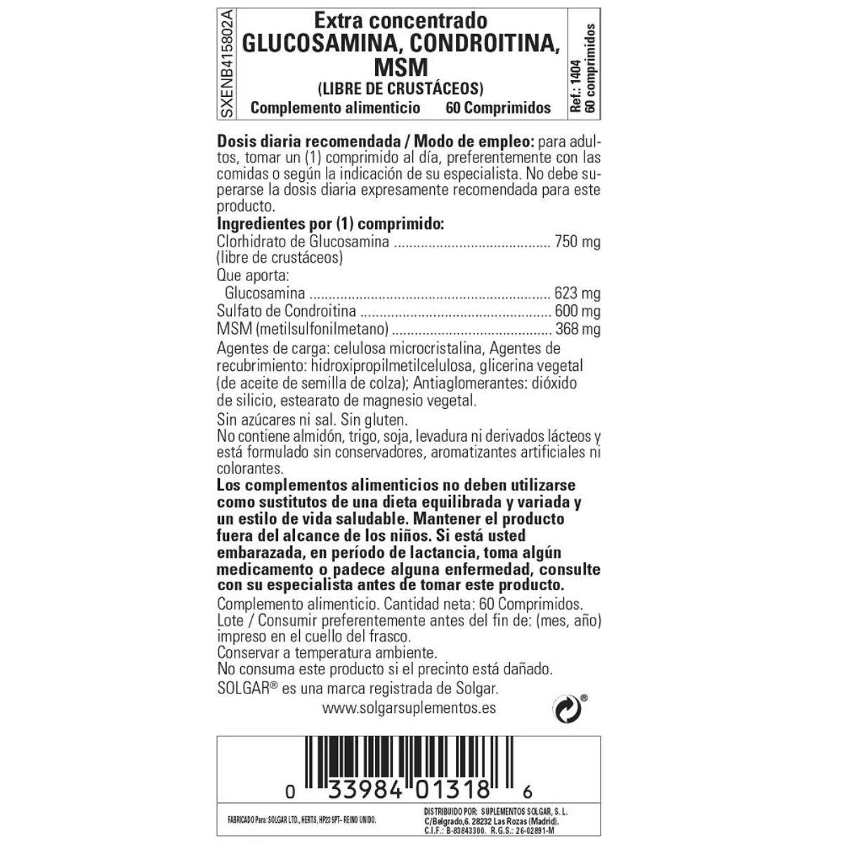 Pack 2x Glucosamina Condroitina MSM Extra concentrado 60 tabletas