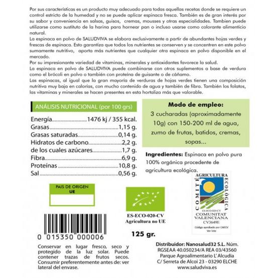 ECO Spinach Powder 125 g Salud Viva