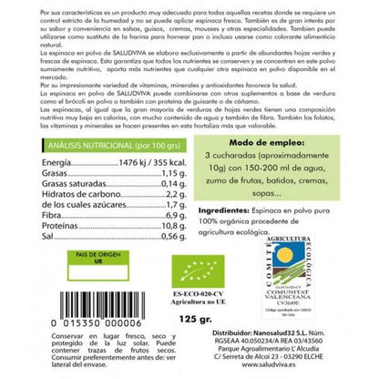 ECO Spinach Powder 125 g Salud Viva