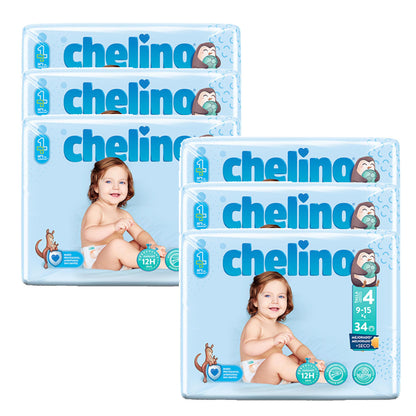 Pack of 6x Gateo T4 Nappies (9-15 kg) 34 units, Chelino