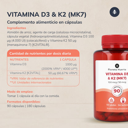 Vitamin D3 & K2 Mk7 Planeta Huerto 180 Capsules