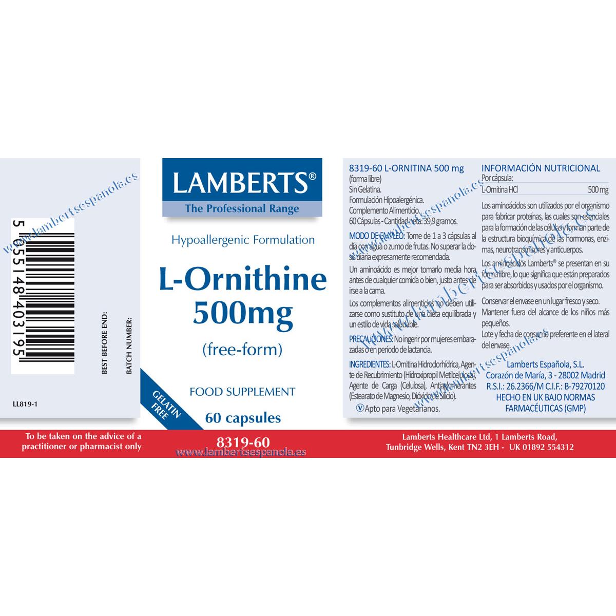 L-Ornithine 500 mg Lamberts
