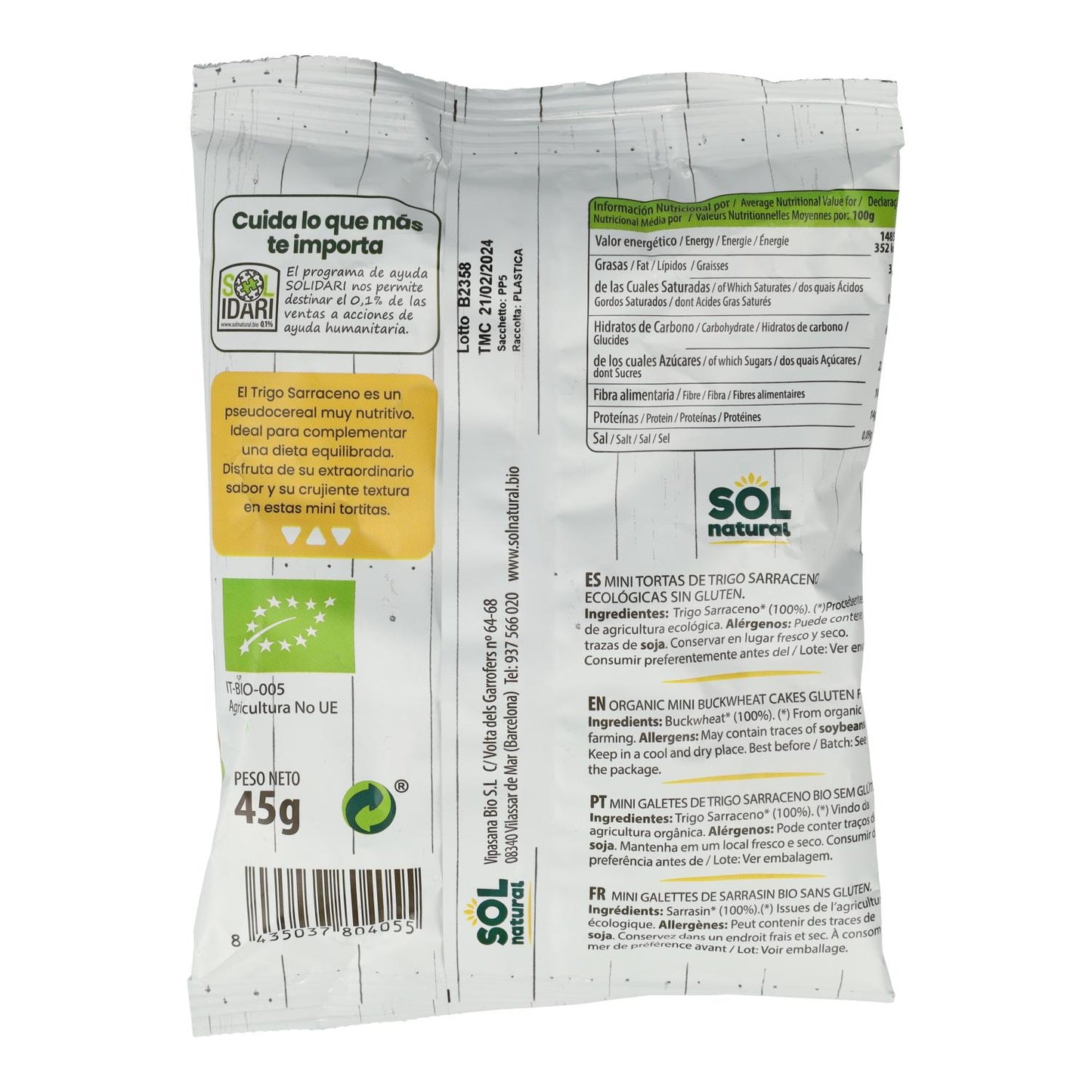 Mini galettes de sarrasin bio sans gluten Sol Natural 45 g