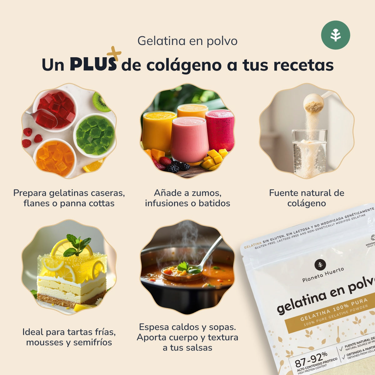 Gélatine neutre en poudre source de collagène Planeta Huerto 1 kg
