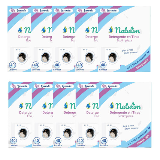 Pack 10x Eco Tiras de Lavar lavanda, Natulim, 40 lavados