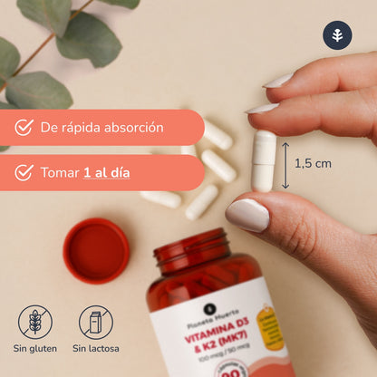 Pack 2xVitamine D3 & K2 Mk7 Planeta Huerto 180 Capsules