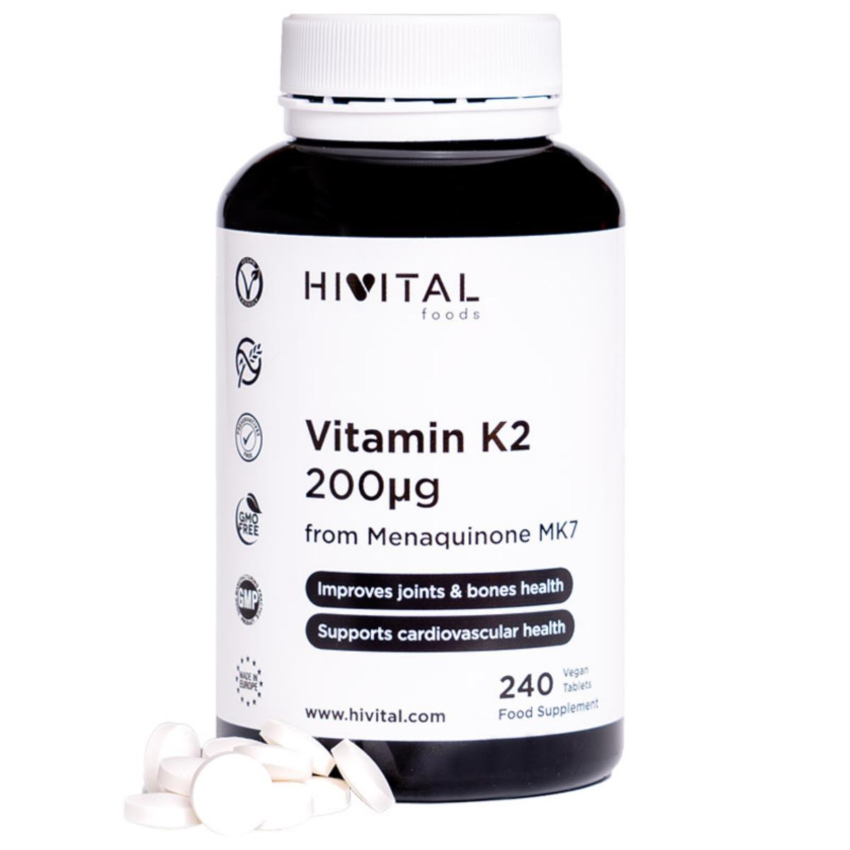 Vitamin K2 MK7 200 mcg 240 veganska tabletter Hivital