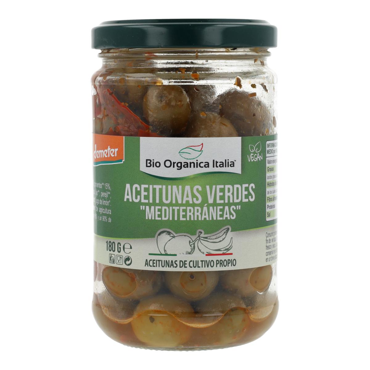 Olives vertes à l'assaisonnement méditerranéen Bio Organica Italia 180 g