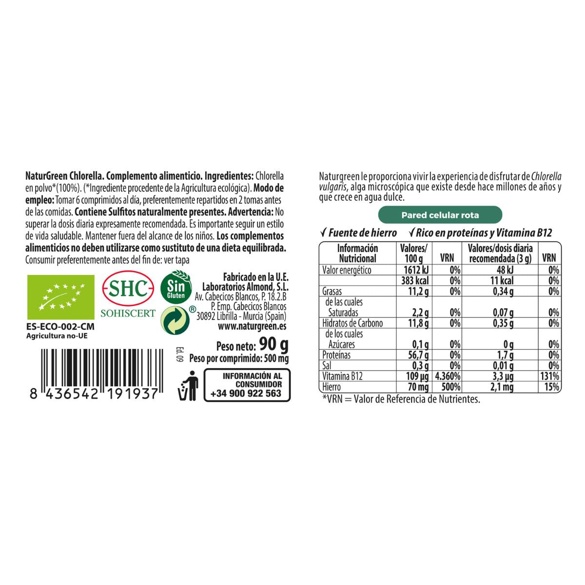 Chlorella Vita Superlife Naturgreen 180 tabletter, 90 g