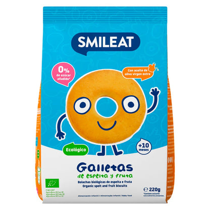 Pakket 12x ECO-koekjes voor kinderen van spelt met appel Smileat, 220 g