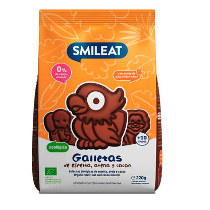 Pack of 12 Organic Spelt, Oat and Cocoa Biscuits 220 g Smileat