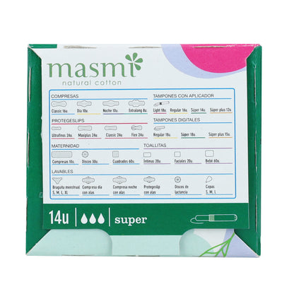 Tampons super avec applicateur en coton ECO Masmi, 14 unités