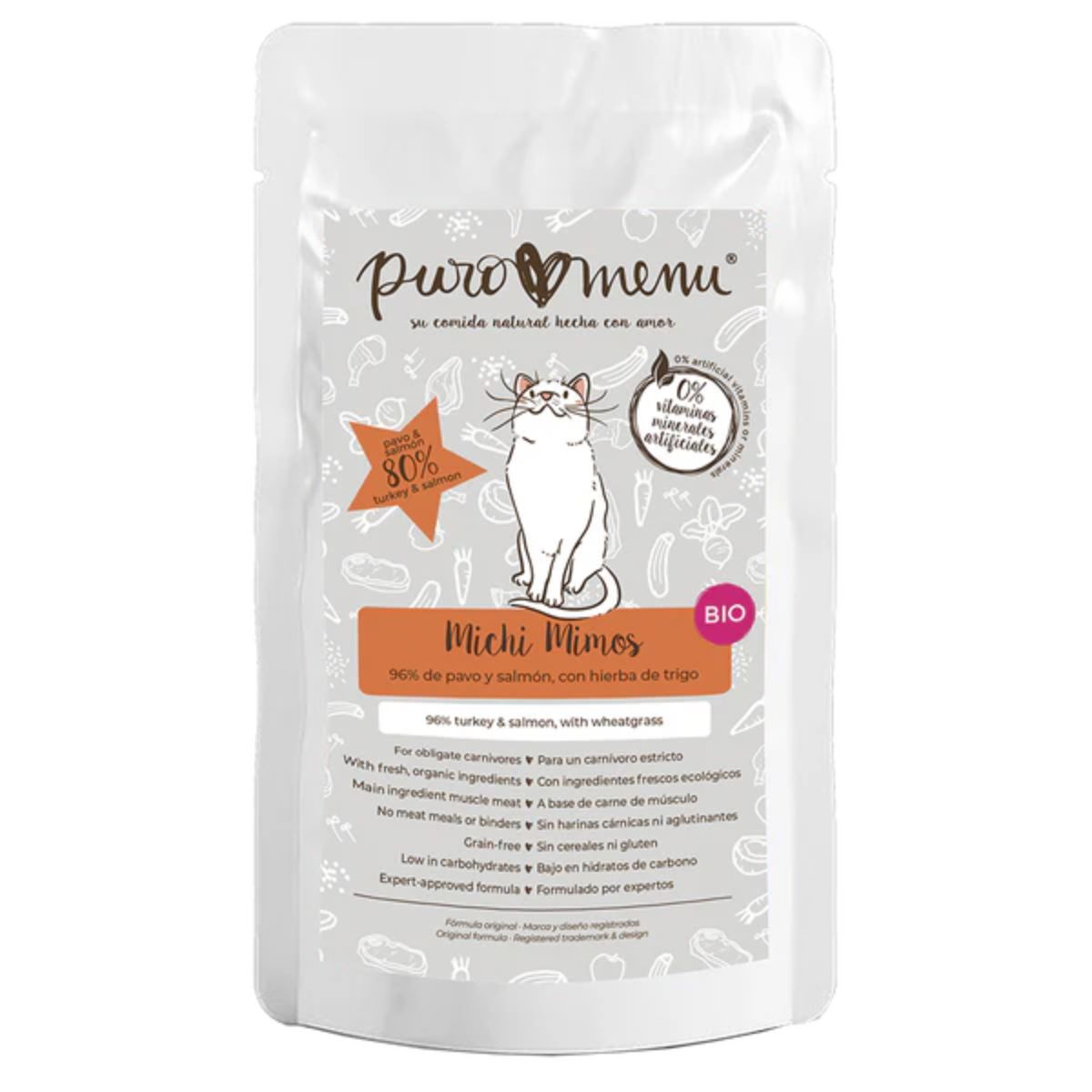 Cibo umido Barf per gatti Michi mimos BIO (tacchino e salmone) Puromenu 100 g