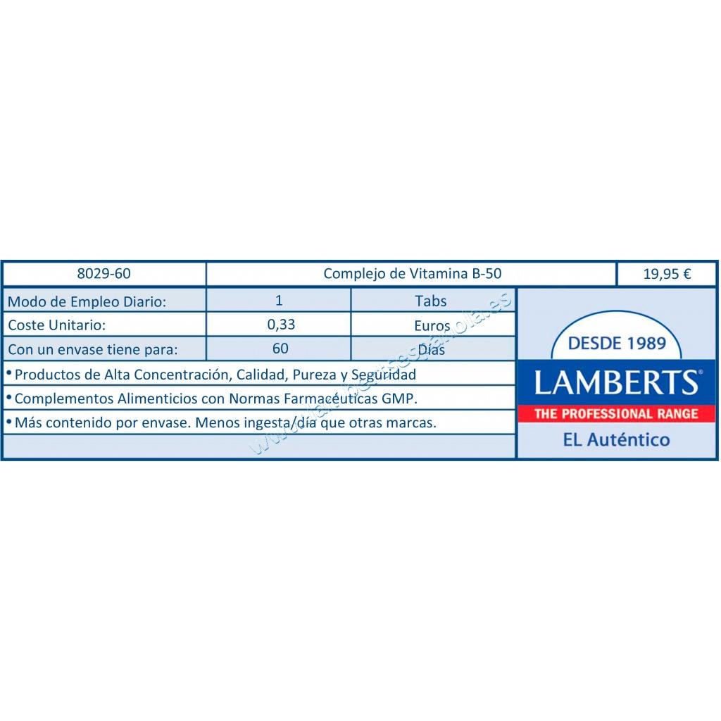Complexe de vitamines B-50 Lamberts, 60 comprimés