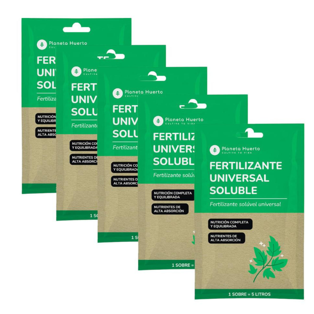 Confezione di fertilizzante universale solubile Planeta Huerto 5 pezzi per 25 l