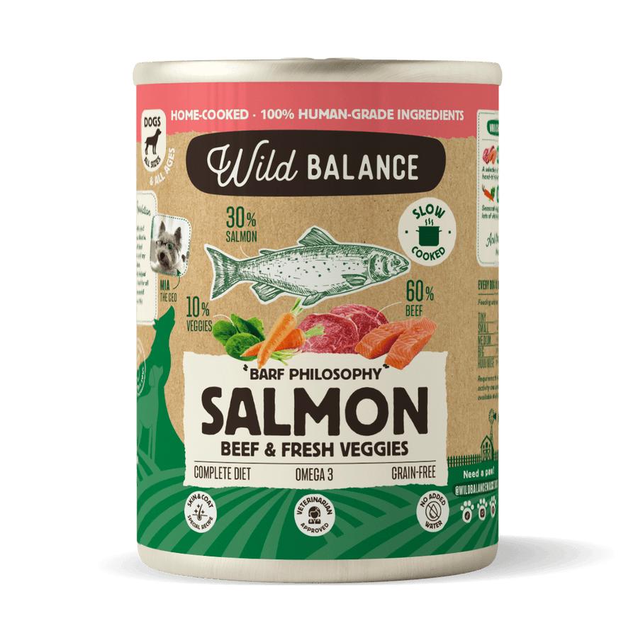Lattina di salmone e manzo BARF per cani Wild Balance 400 g