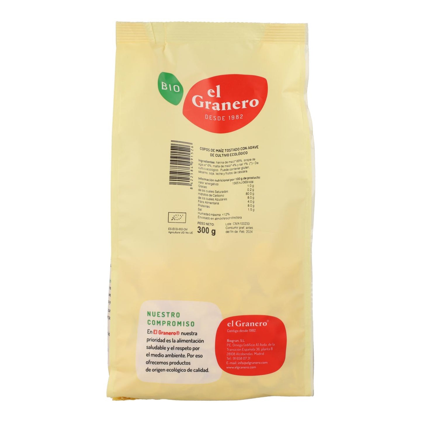 Flocons de maïs grillés à l'agave BIO El Granero, 300 g