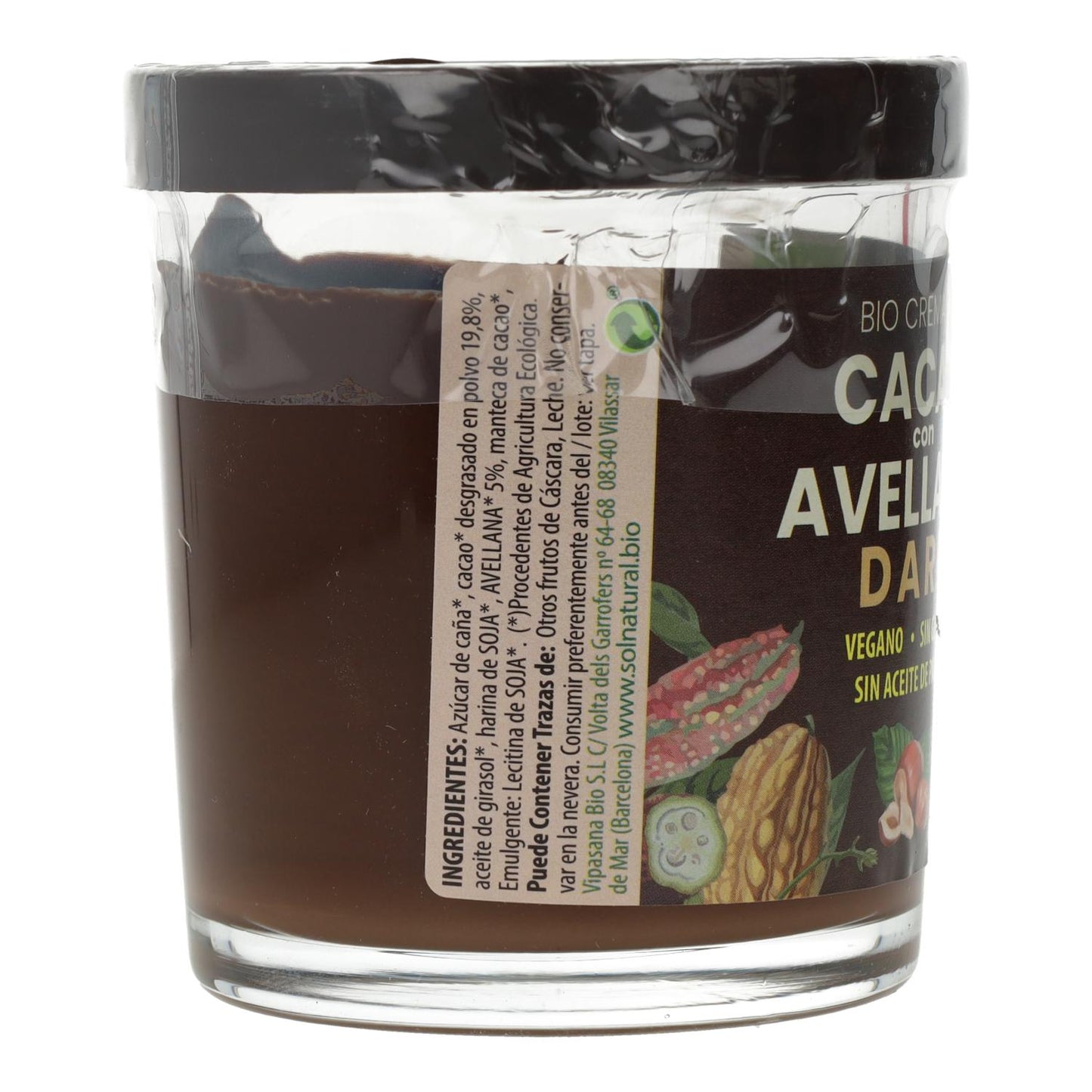 Crema vegana al cacao fondente con nocciole biologiche Sol Natural 200 g