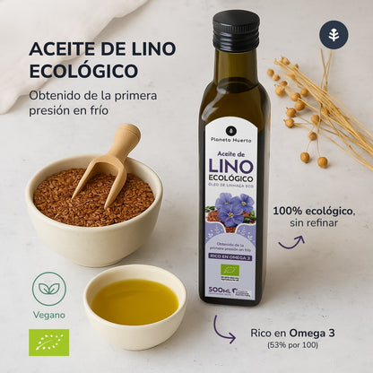 Pack 3x Huile de lin pressée à froid ECO Planeta Huerto 500 ml