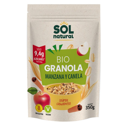 Glutenfri havregranola med äpple och kanel, ekologisk, Sol Natural, 350 g