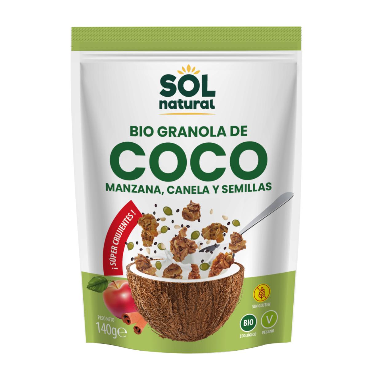 Knuspriges Kokos-Müsli mit Apfel und Zimt Bio Sol Natural 140 g