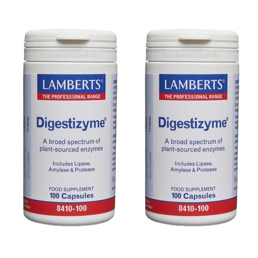 Opakowanie 2x Digestizyme Enzymy trawienne, Lamberts, 100 kapsułek