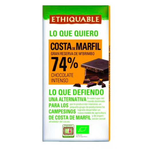 Zartbitterschokolade 74 % Elfenbeinküste BIO  Ideas Comercio Justo 100 g