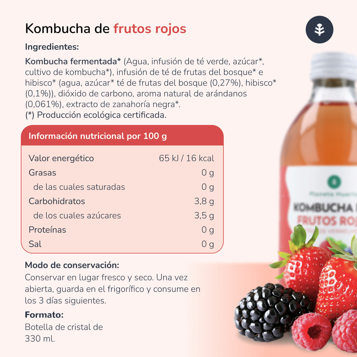 Packung 6x Kombucha ECO Rote Früchte Planet Orchard 330 ml