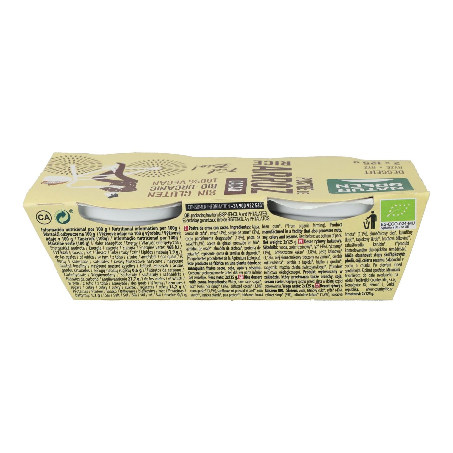 Postre de Rice Cacao NaturGreen,  2 X 125 g