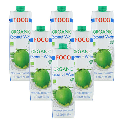 Pack of 6 x 100% Natural Pure Coconut Water Foco 1L