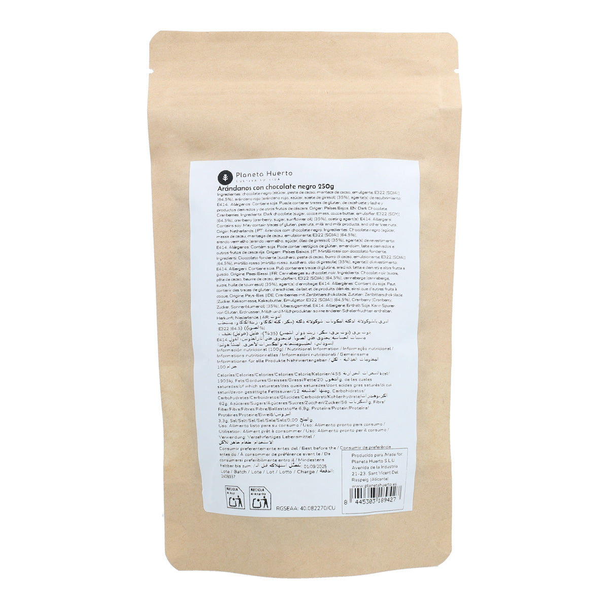 Mirtilli con cioccolato fondente Planeta Huerto 250gr