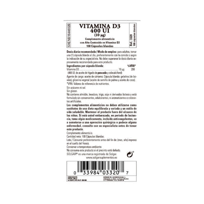 Witamina D3 400 IU, 100 kapsułek po 10 g
