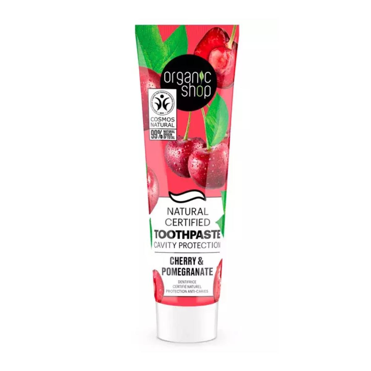 Dentifrice naturel certifié anti-caries cerise et grenade, Organic Shop 100 g