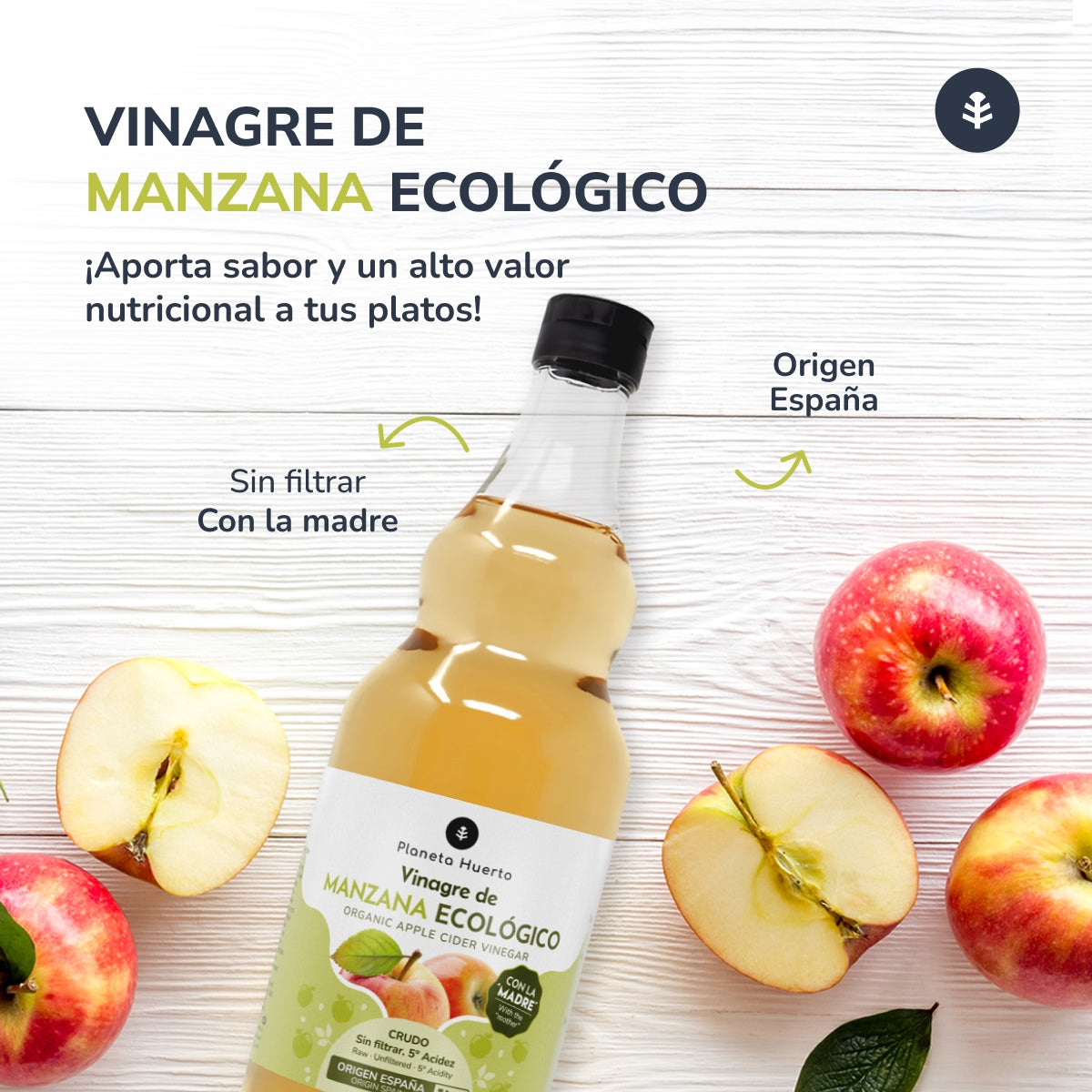 3er-Pack ECO-Apfelessig, roh, ungefiltert, mit Essigmutter Planeta Huerto 1 l