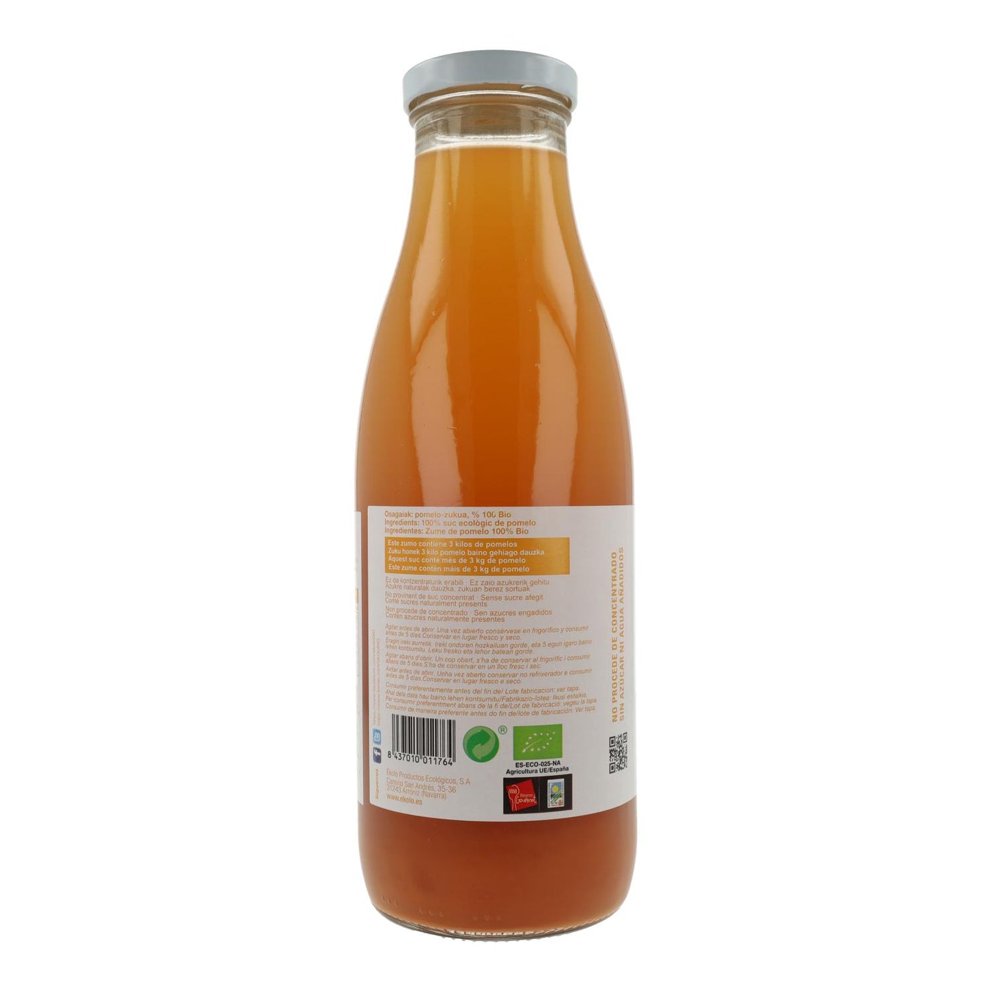 Jus de pamplemousse bio 100 % fraîchement pressé ékolo 750 ml